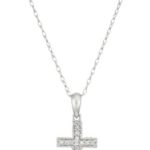 10k White Gold Diamond Cross Pendant Necklace (1/10 cttw, I-J Color, I2-I3 Clarity), 18”