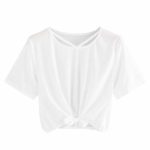 Women Teen Girl Crop Tops Cute Saturn Star Print Short Sleeve Fashion T Shirt Blouse (White 1, M)
