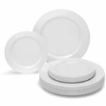 OCCASIONS 240 PACK Wedding Heavyweight Wedding Party Disposable Plastic Plates Set – 120 x 10.5” Dinner + 120 x 7.5” Salad/Dessert Plate (Plain White)