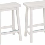 AmazonBasics Classic Solid Wood Saddle-Seat Counter Stool with Foot Plate – 24″, White, 2-Pack