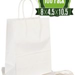 White Kraft Paper Gift Bags Bulk with Handles 100Pc [ Ideal for Shopping, Packaging, Retail, Party, Craft, Gifts, Wedding, Recycled, Business, Goody and Merchandise Bag]