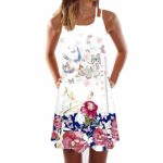 Sunhusing Womens Sling Off-Shoulder Flower Print Tank Top Dress Sleeveless Mini A-Line Beach Sundress White