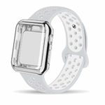 INTENY Compatible for Apple Watch Band 42mm with Case, Soft Silicone Sport Wristband with Apple Watch Screen Protector Compatible for iWatch Series 1,2,3,4, 42mm S/M, Pure Platinum White