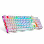 EagleTec KG051-BR RGB LED Backlit Mechanical Gaming Keyboard, Low Profile 104 Key USB Keyboard with Quiet Cherry Brown Switches for PC Gamer – (White)