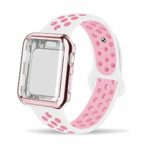INTENY Compatible for Apple Watch Band 44mm with Case, Soft Silicone Sport Wristband with Apple Watch Screen Protector Compatible for iWatch Apple Watch Series 1,2,3,4, 44mm M/L, White Pink