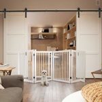 WELLAND Freestanding Wood Pet Gate w/Walk Through Door White, 88-Inch Width, 32-Inch Height (Set of Support Feet Included)