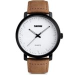 Mens Unique Analog Quartz Waterproof Business Casual Leather Band Dress Wrist Watch with Simple Fashion Classic White Time Mark Design, Key Scrath Resitant Face, 98FT 30M Water Resistant – White