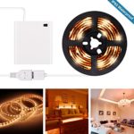 Battery Operated LED Strip Lights – 2019 New Design Warm White USB LED Light Strip Kit with 6.6FT 2M SMD 3528 IP65 Waterproof Super Bright LED Tape Light, Battery Case