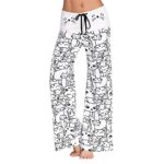 Todaies Womens Wide Leg Lounge Pants,Comfy Stretch Floral Print Drawstring Palazzo Pants (White 2, XL)
