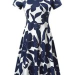 HUHOT Women Short Sleeve Round Neck Summer Casual Flared Midi Dress