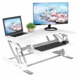 VIVO White Height Adjustable 36″ Stand up Desk Converter | Quick Sit to Stand Tabletop Monitor Riser (DESK-V000VW)