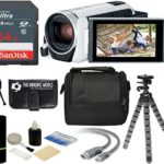 Canon VIXIA HF R800 57x Zoom Full HD 1080p Video Camcorder (White) + 64GB Card + Case + Tripod + Digital Camera Cleaning Kit – Complete Accessories Bundle