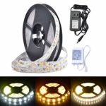 ollrieu LED Strip Light Kit, Warm White & Daylight White 3000K-6000K 16.4ft/5m Non-Waterproof 12V DC UL Listed Power Supply Adapter 600 Units SMD 2835 LEDs DIY Indoor Mirror TV Party Room Decoration