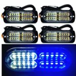 12-24V 20-LED Super Bright Emergency Warning Caution Hazard Construction Waterproof Amber Strobe Light Bar with 16 Different Flashing for Car Truck SUV Van – 4PCS (White Blue)