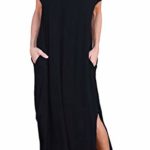GRECERELLE Women’s Casual Loose Pocket Long Dress Short Sleeve Split Maxi Dresses