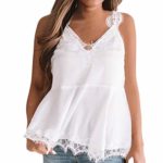 Amlaiworld Women Summer V-Neck Tank Tops Lace Camisole Tee Tops Solid Top Backless T Shirt Ladies Blouse Party Shirt White