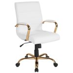 Flash Furniture Mid-Back White Leather Executive Swivel Chair with Gold Frame and Arms