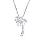 10k Gold or Sterling Silver Round Diamond Box Chain Palm Tree Pendant (1/10 cttw, J-K Color, SI2-I1 Clarity)