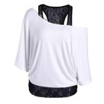 Han Shi Blouse, Women Sexy Fashion Lace Loose Long Sleeve Tank Tops Shirt Plus Size (XL=(US L), White)