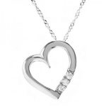 0.15 Carat (ctw) 10K Gold 3 Stone White Diamond Heart Pendant (Silver Chain Included)