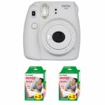 Fujifilm Instax Mini 9 Instant Camera (Smokey White) with 2 x Instant Twin Film Pack (40 Exposures)