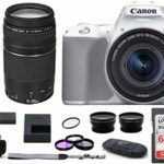 Canon EOS Rebel SL3 DSLR Camera (White) with 18-55mm Lens + EF 75-300mm f/4-5.6 III USM Lens (USA Warranty) Bundle, Includes: 64GB SDXC Class 10 Memory Card + Full Size Tripod + More