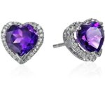 10K White Gold Amethyst Heart with Diamond Accent Earrings