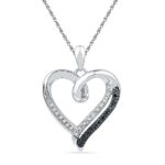 Sterling Silver Black & White Round Diamond in Heart Pendant (1/10 cttw)
