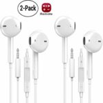 2 Packs Headphones Android Earbuds, White Earphones Microphone Volume Control for All 3.5mm Jack Phone PC Tablets Computer Headphone