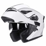 ILM Motorcycle Dual Visor Flip up Modular Full Face Helmet DOT with LED Light (L, WHITE – LED)