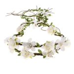 Floral Fall Adjustable Bridal Flower Garland Headband Flower Crown Hair Wreath Halo F-83 (Style 2 White)