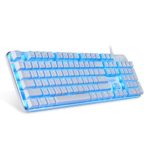 EagleTec KG051-BR Blue LED Backlit Mechanical Gaming Keyboard, Low Profile 104 Key USB Keyboard with Quiet Cherry Brown Switches for PC Gamer – (White)