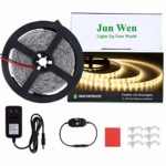 Dimmable LED Light Strip Kit,JUNWEN Warm White Rope Lights,Waterproof 16.4 FT/5M Tape Lights 300 Units SMD 2835 12V LED Ribbon with Power Supply for Home Kitchen Bar Clubs