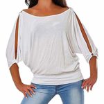 Aniywn Women Tops Cold Shoulder Short Sleeves Round Neck Casual Plus Size Solid Bat Sleeve T Shirts White