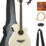 Yamaha APX600 Thin Body Acoustic-Electric Guitar – Vintage White Bundle with Gig Bag, Tuner, Strings, Strap, Picks, Austin Bazaar Instructional DVD, and Polishing Cloth