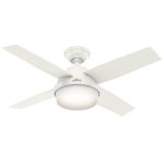 Hunter Indoor Ceiling Fan with light and remote control – Dempsey 44 inch, White, 59246