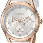 Citizen Women’s ‘Drive’ Quartz Stainless Steel and Leather Casual Watch, Color:White (Model: FD2053-04A)