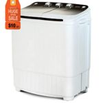  Portable Washing Machine, KUPPET 17lbs Compact Twin Tub Wash&Spin Combo for Apartment, Dorms, RVs, Camping and More, White&Brown 