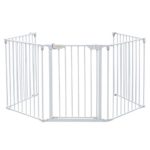 Bonnlo 121-Inch Wide Metal Baby Safety Fence/Play Yard Adjustable Fireplace Hearth BBQ Fire Gate Christmas Tree Gate 5-Panel Playpen for Toddler/Pet/Puppy/Cat/Dog, White