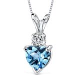 14 Karat White Gold Heart Shape 1.00 Carats Swiss Blue Topaz Diamond Pendant
