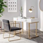 Nathan James 53301 Leighton Two-Drawer Home Office Computer Desk Vanity Table Wood and Metal, White/Gold
