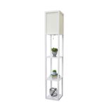 Simple Designs Home LF1014-WHT Etagere Organizer Storage Shelf Linen Shade Floor Lamp, 2, White