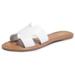 FITORY Womens Flat Sandals Slides Open Toe Slip On Shoes for Summer White Size 10