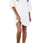 BELONGSCI Women’s Dress Sweet & Cute V-Neck Bell Sleeve Shift Dress Mini Dress (White, XS)