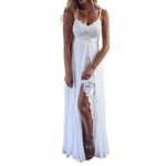 Bokeley Womens Sling V-Neck Long Dress,Ladies Sexy Lace Splitting Irregular Sundress Beach Party Wedding Dress (S, White)