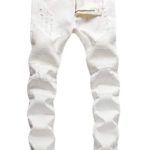 ZLZ Slim Fit Biker Jeans, Men’s Super Comfy Stretch Skinny Biker Denim Jeans Pants (32, White)