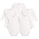 Touched by Nature Unisex Baby Organic Cotton Bodysuits, White Long-Sleeve 5-Pack, 3-6 Months (6M)