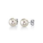 THE PEARL SOURCE 14K Gold AAA Quality Round White Cultured Akoya Stud Pearl Earrings for Women