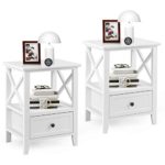 Giantex Nightstand Set of 2 End Tables W/Storage Shelf and Wooden Drawer for Living Room Bedroom Bedside Accent Home Furniture Side Table (White)