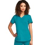 Grey’s Anatomy Women’s Two Pocket V-Neck Scrub Top with Shirring Back, White, Medium